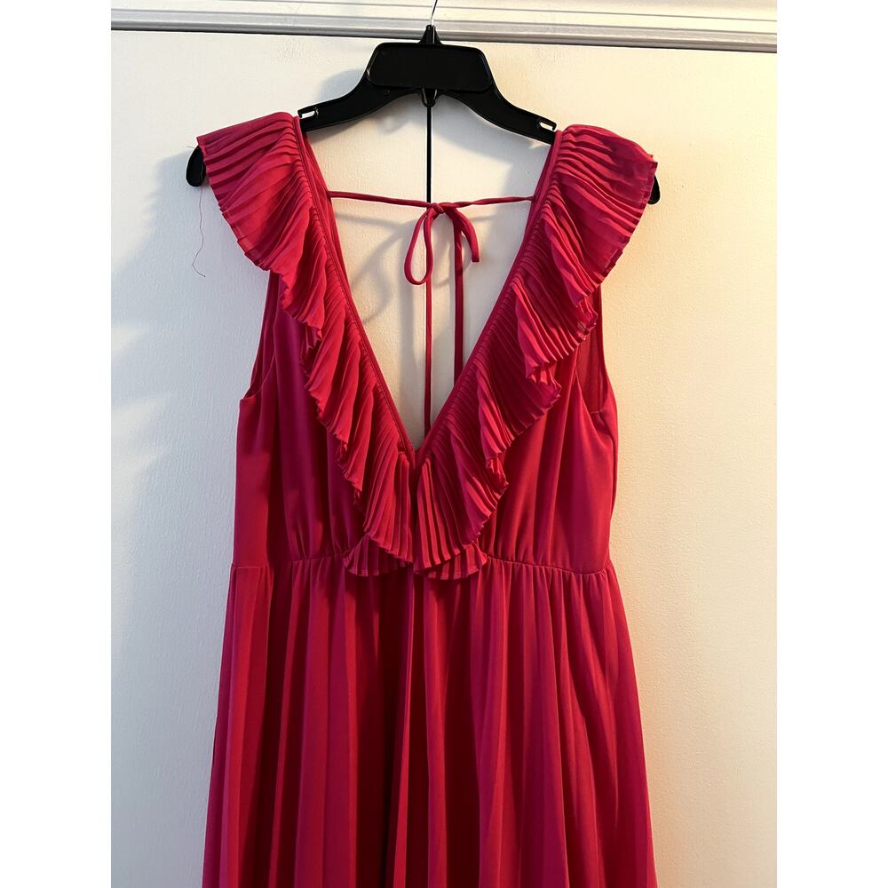 Zara Pink Pleated Ruffle V-Neck Flowy Maxi Dress Sleeveless size XS - Picture 4 of 8